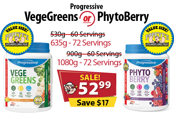 or,17,5299, 900g 60 Servings 1080g 72 Servings , 530g 60 Servings 635g 72 Servings ,Progressive VegeGreens PhytoBerry
