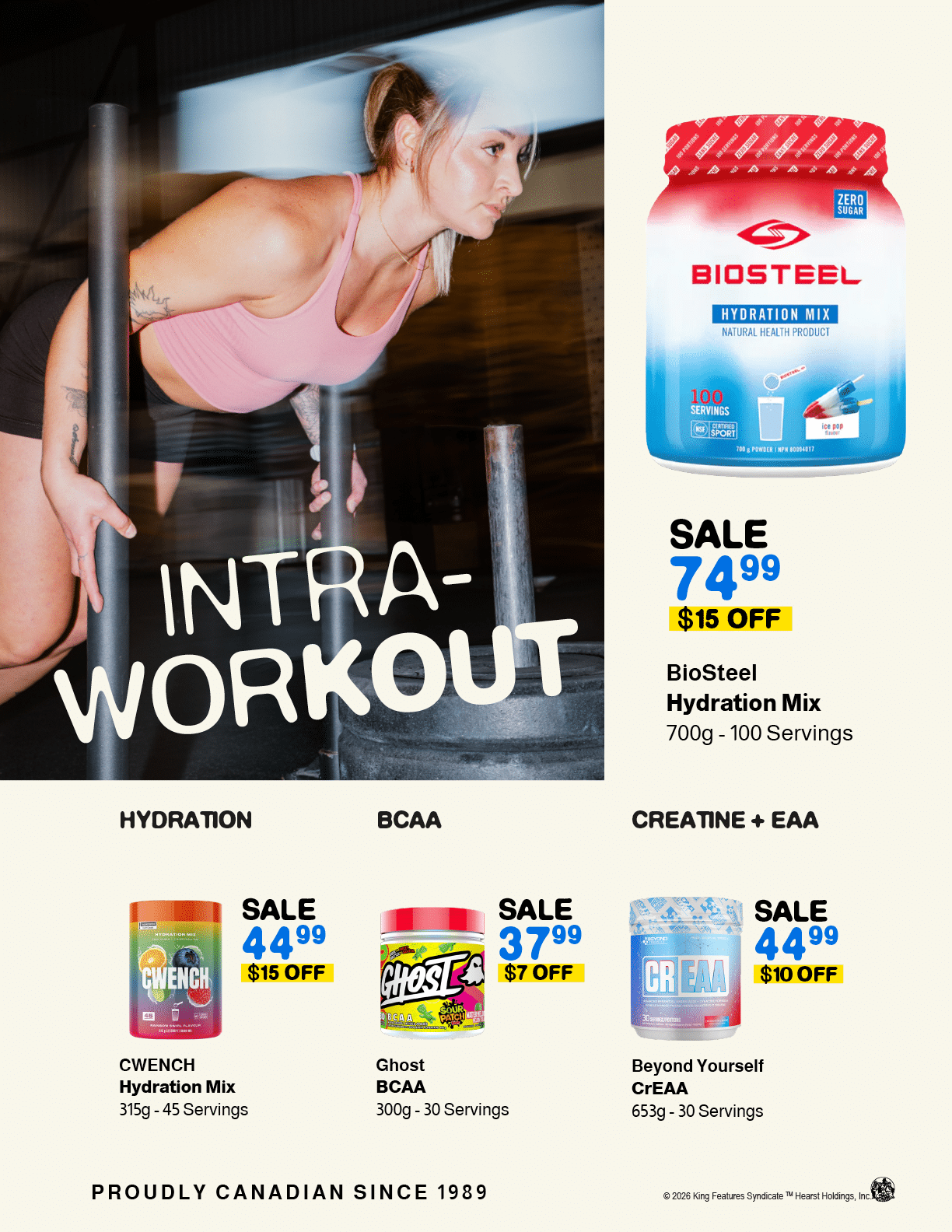 A woman is shown on a poster advertising a sale at a gym. Contenu g n r  par l’IA