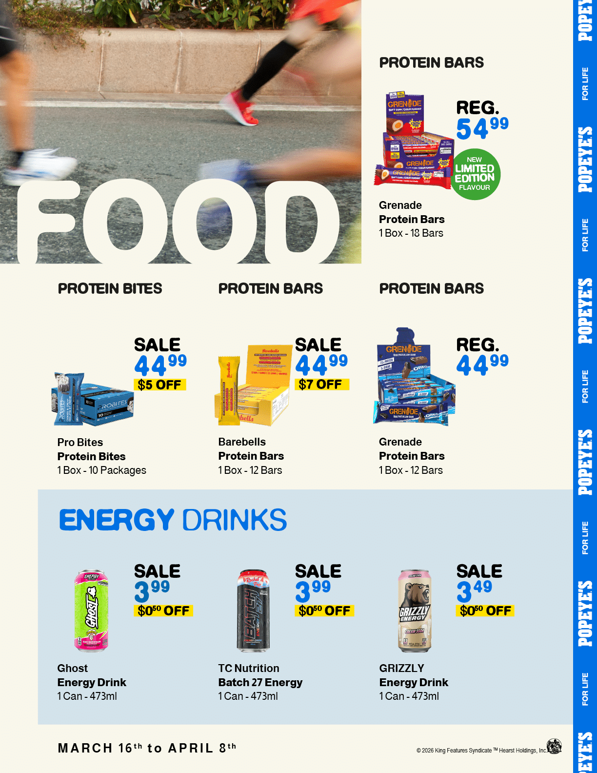 A flyer for a sale on protein bars and energy drinks. Contenu g n r  par l’IA