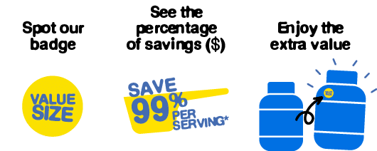 Enjoy the extra value,See the percentage of savings ($),Spot our badg