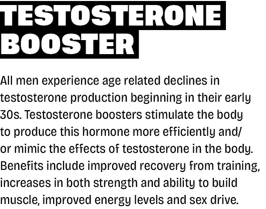 Testosterone Booster All men experience age related declines in testosterone production beginning in their early 30s....