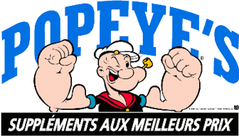 A cartoon man with Popeye's logo on his shirt. Description generated by AI